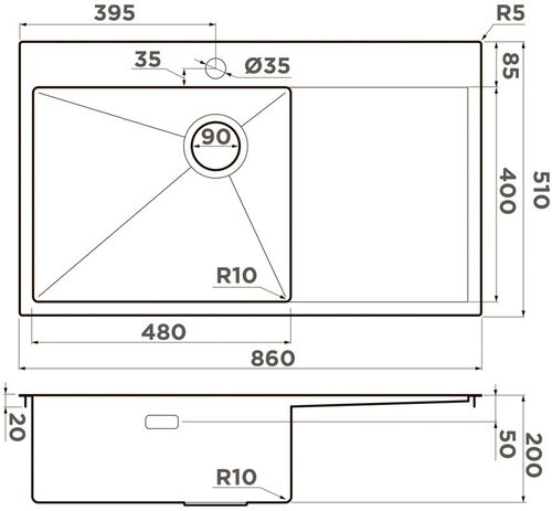 Мойка Omoikiri Akisame 86-LG-L Side нерж. сталь/светлое золото, 4997045 Мойка Omoikiri Akisame 86-LG-L Side нерж. сталь/светлое золото, 4997045