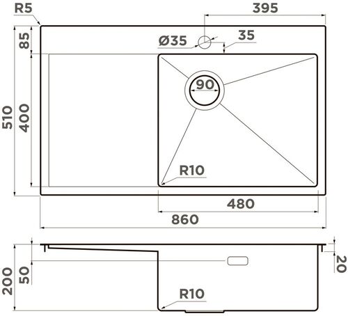 Мойка Omoikiri Akisame 86-LG-R Side нерж. сталь/светлое золото, 4997046 Мойка Omoikiri Akisame 86-LG-R Side нерж. сталь/светлое золото, 4997046