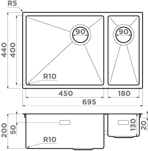 Мойка Omoikiri Taki 69-2-U/IF-GB-L Side нерж. сталь/графит, 4997050 Мойка Omoikiri Taki 69-2-U/IF-GB-L Side нерж. сталь/графит, 4997050
