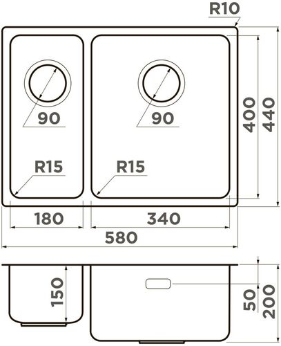 Мойка Omoikiri Tadzava 58-2-U/I-IN-R ULTRA 15 нержавеющая сталь, 4997117