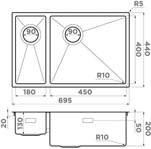 Мойка Omoikiri Taki 69-2-U/IF-LG-R Side нерж. сталь/светлое золото, 4993184