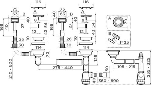 Арматура для двухчашевых моек Omoikiri WK-2C-GB графит, 4956759