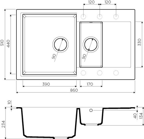 Мойка Omoikiri Daisen 86-2-BL черный, artgranit, 4993477