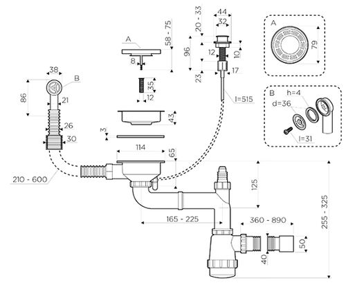 Сифон с клапаном-автоматом Omoikiri WK-1-R-A-IN 4956164